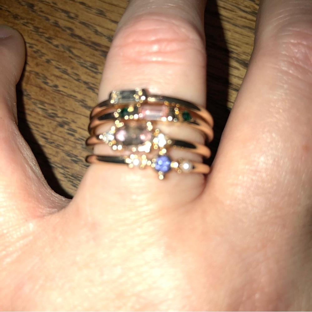 Gold Stackable Multi-Gemstone Ring - Picture 4 of 11